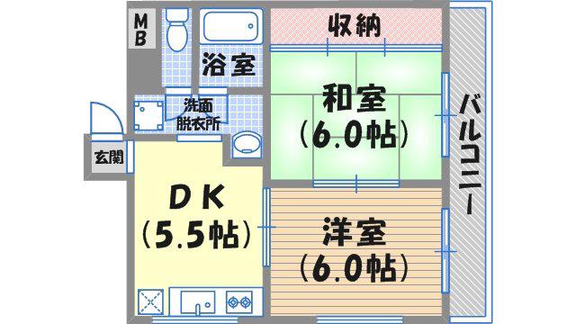 タートルビルⅢ(2DK/4階)の間取り写真