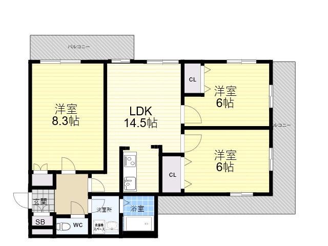 大谷町アネックス(3LDK/6階)の間取り写真