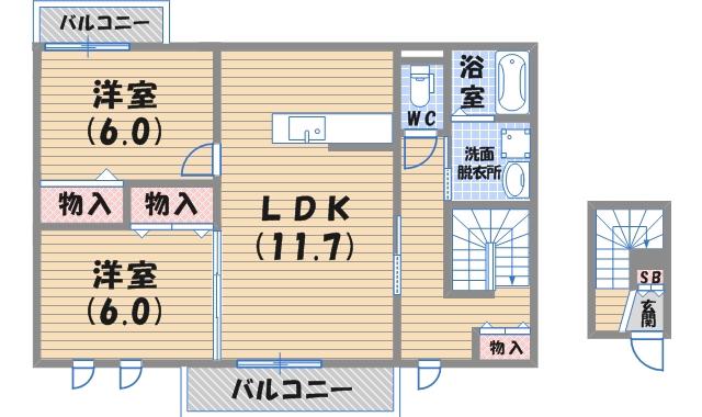 VIENTO1(2LDK/2階)の間取り写真