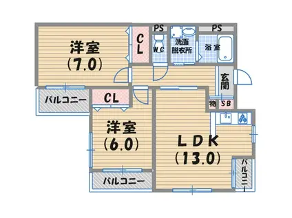 パレスフォー甲東園(2LDK/2階)の間取り写真