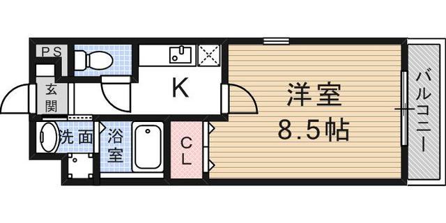 ガーラ鳴尾(1K/2階)の間取り写真