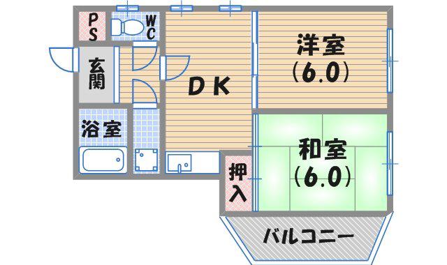メゾン北村(2DK/2階)の間取り写真