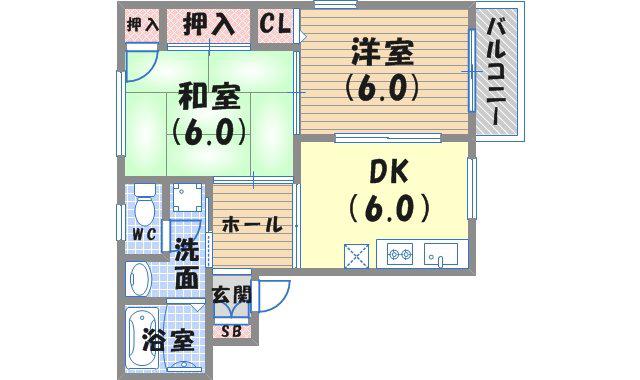 チェリーハイツ(2DK/2階)の間取り写真