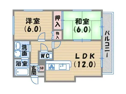 アミューズ甲東園(2LDK/1階)の間取り写真