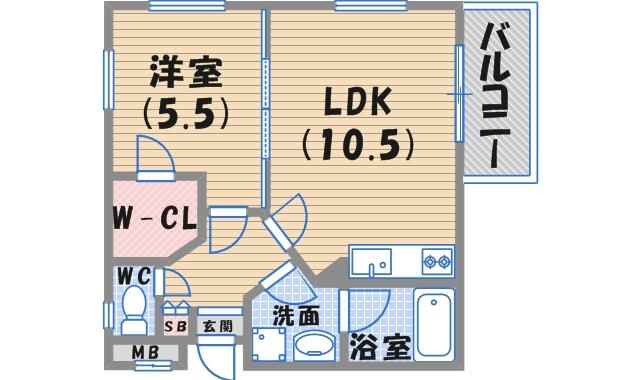 阪急神戸本線 西宮北口駅 徒歩6分 3階建 築24年(1LDK/1階)の間取り写真