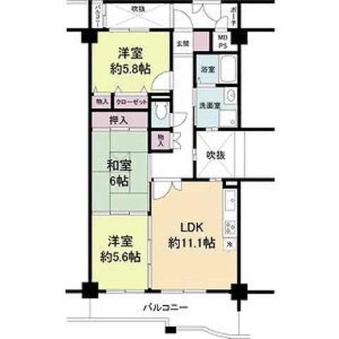 KDXレジデンス夙川ヒルズ 3番館(3LDK/1階)の間取り写真