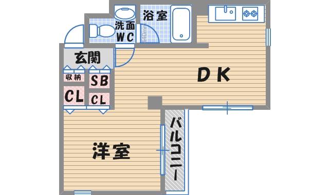 JR東海道・山陽本線 甲子園口駅 徒歩3分 3階建 築32年(1LDK/3階)の間取り写真