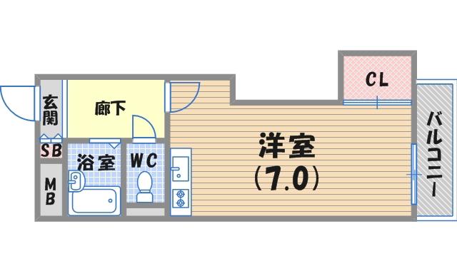 ハイネス門戸(ワンルーム/2階)の間取り写真