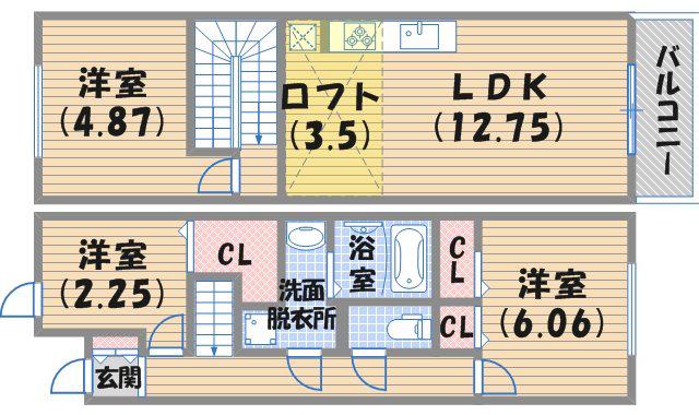 ラフィネ小松B棟(3LDK)の間取り写真