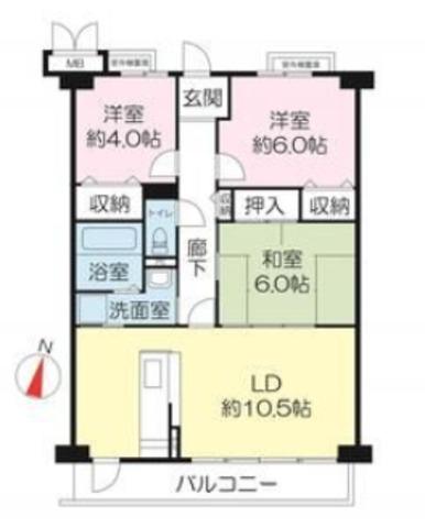 エバーグレイス西宮2(3LDK/3階)の間取り写真