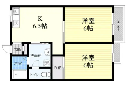 ビビエンダ甲東(2DK/1階)の間取り写真