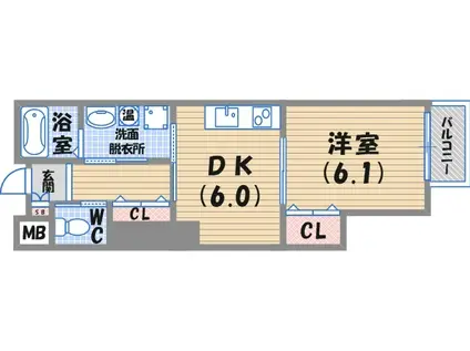 瑠璃甲東園(1DK/3階)の間取り写真