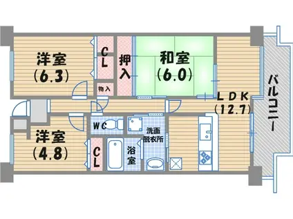 白鷹香枦園マンション(3LDK/5階)の間取り写真