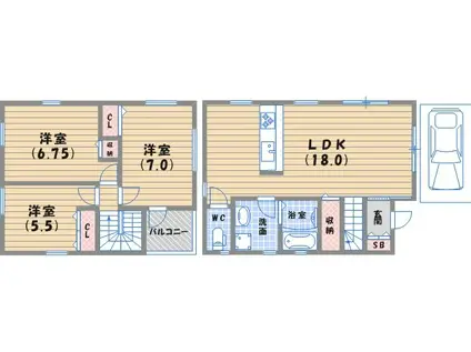 阪急今津線 甲東園駅 徒歩5分 2階建 築11年(3LDK)の間取り写真