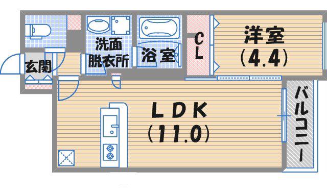 クオーレ西宮北口(1LDK/1階)の間取り写真