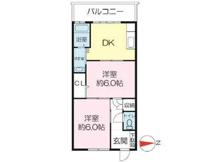 西宮グリーンハイツ1号館(2DK/1階)の間取り写真