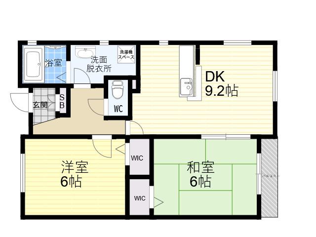 ソレアード甲東園(2LDK/2階)の間取り写真