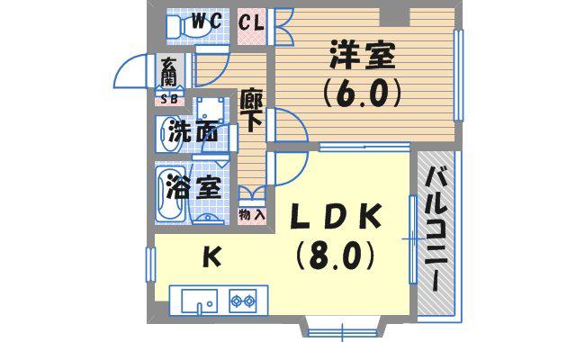 ソレイユ段上(1LDK/2階)の間取り写真