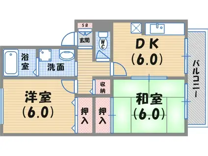 ティエラ甲東園(2DK/1階)の間取り写真