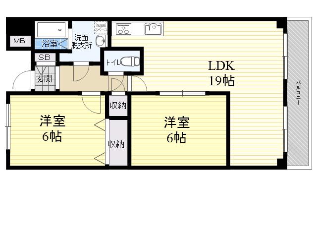 フォンテーヌ ブロー(2LDK/2階)の間取り写真