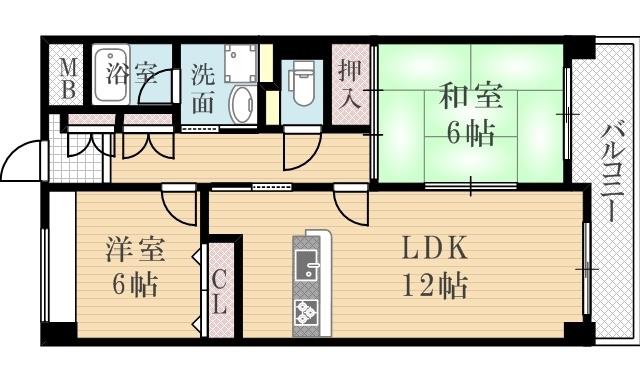 ジオレミヨ甲子園口(2LDK/1階)の間取り写真
