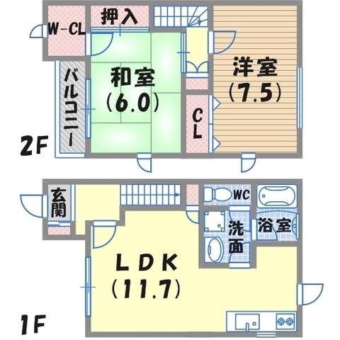 夙川タウンハウス(2LDK)の間取り写真