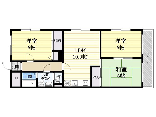 グロリオーサ甲東(3LDK/2階)の間取り写真
