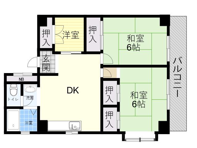 鳴尾ハイツ(2SLDK/3階)の間取り写真