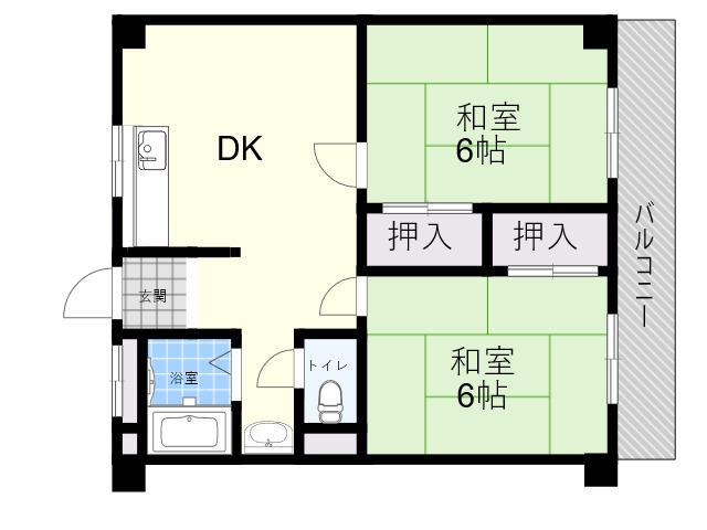 鳴尾ハイツ(2DK/2階)の間取り写真