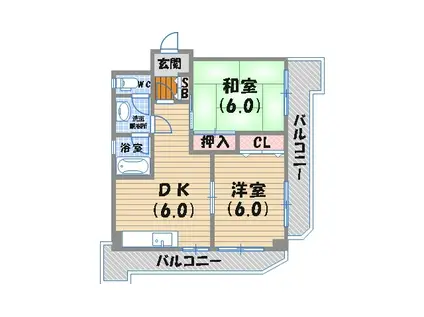 門戸パレス(2DK/6階)の間取り写真