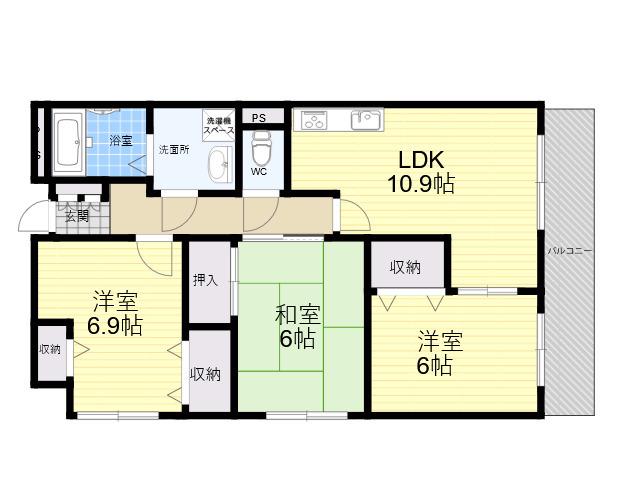 グランツ岡本Ⅶ(3LDK/2階)の間取り写真