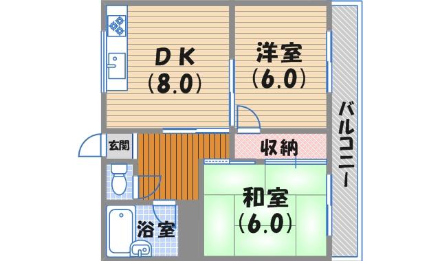 ウエストハイツ(2DK/2階)の間取り写真