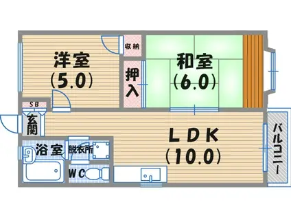 ルシェール武庫川 Ⅱ(2LDK/1階)の間取り写真