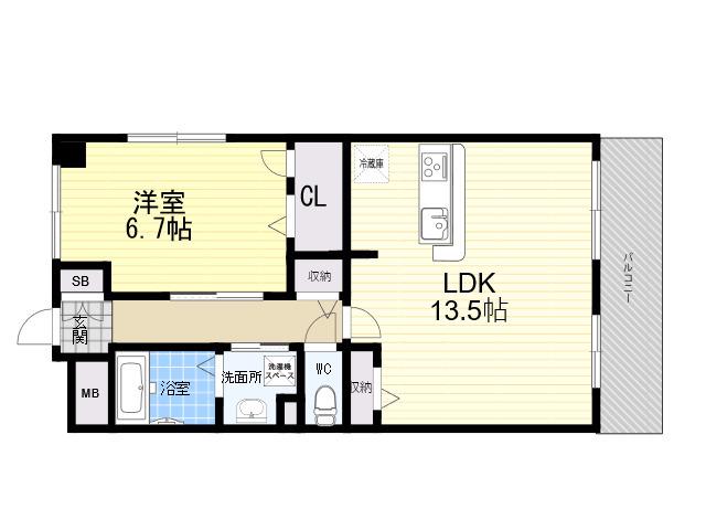 グランジェ東甲子園(1LDK/2階)の間取り写真