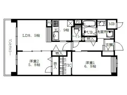 グランジェ東甲子園(2LDK/5階)の間取り写真