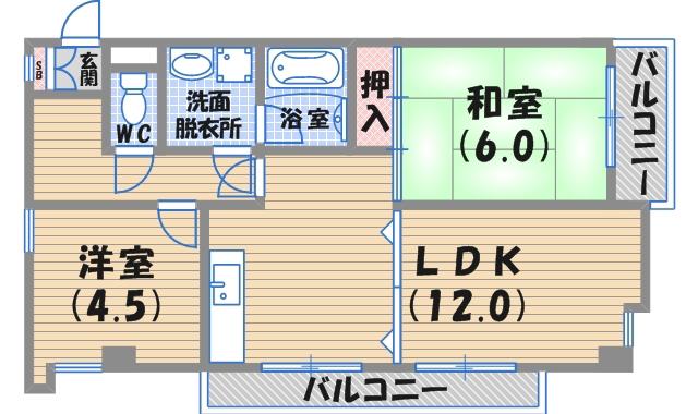 プリオール(2LDK/3階)の間取り写真
