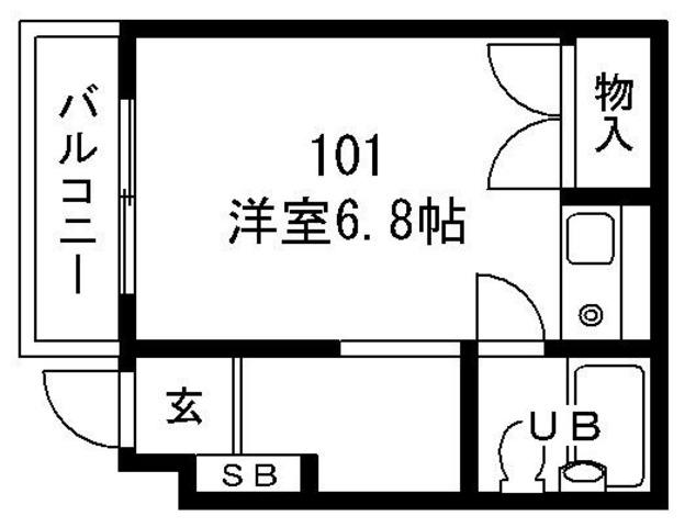 シャンブルド甲東園(ワンルーム/1階)の間取り写真