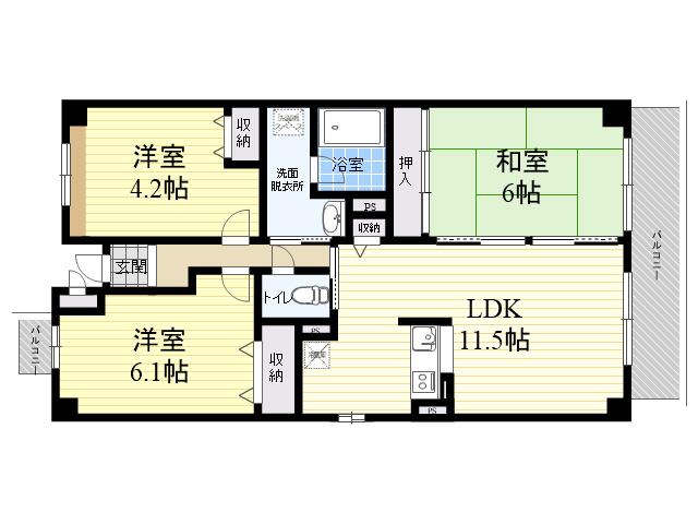 ソアール門戸荘(3LDK/3階)の間取り写真