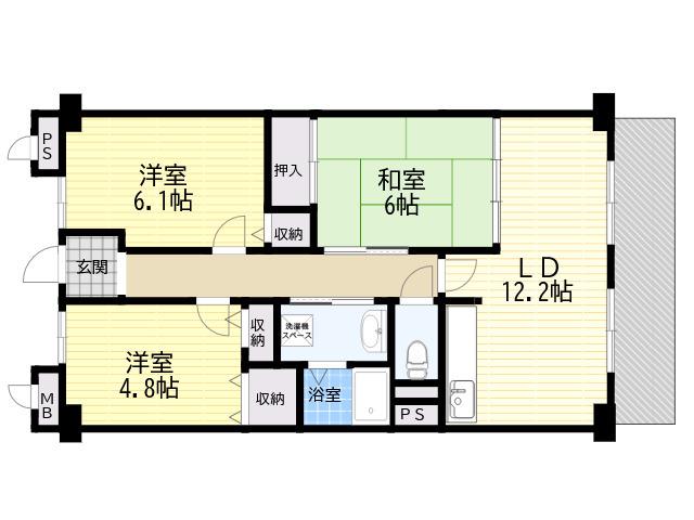 グレンツェント甲東園(2SLDK/4階)の間取り写真