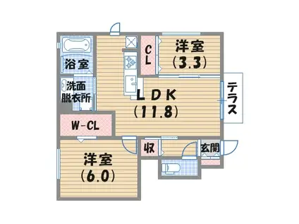 チェリーハウスⅡB棟(2LDK/1階)の間取り写真