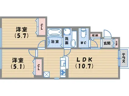 チェリーハウス2(2LDK/1階)の間取り写真