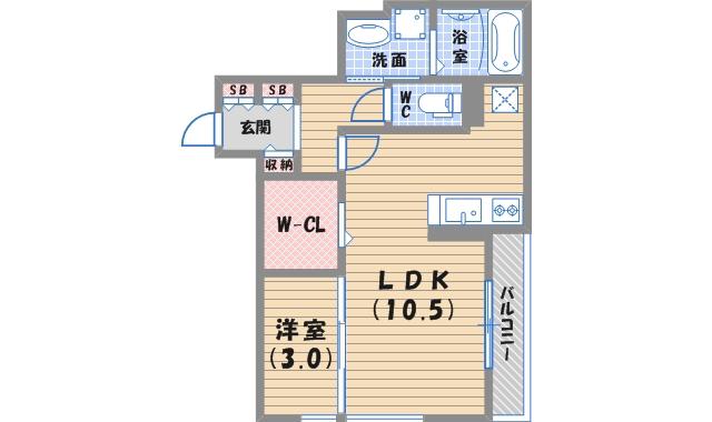 MINT甲子園五番町(1LDK/2階)の間取り写真