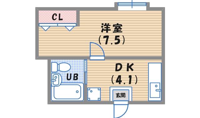 ベル今津(1DK/3階)の間取り写真