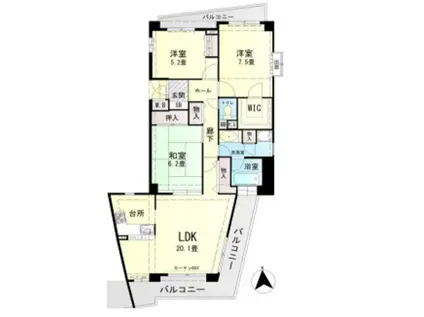 東急ドエルアルス苦楽園桜町B棟(3LDK/2階)の間取り写真