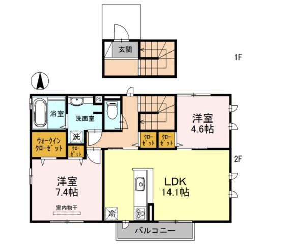 ラポール甲東園(2LDK/2階)の間取り写真