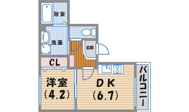 クラウド西宮北口(1DK/2階)の間取り写真