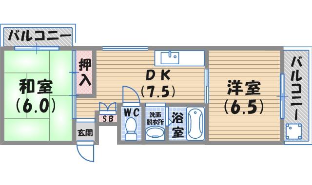 レグルス甲子園(2DK/2階)の間取り写真