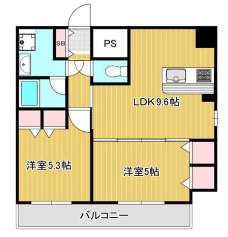 VERDE西宮(2LDK/3階)の間取り写真