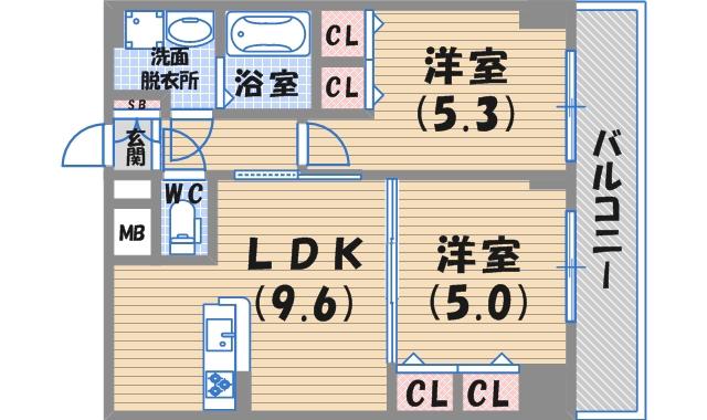 VERDE西宮(2LDK/4階)の間取り写真