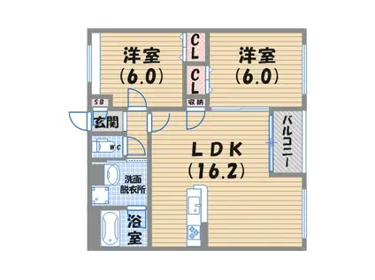 グリーンフォレスト西宮6(2LDK/2階)の間取り写真
